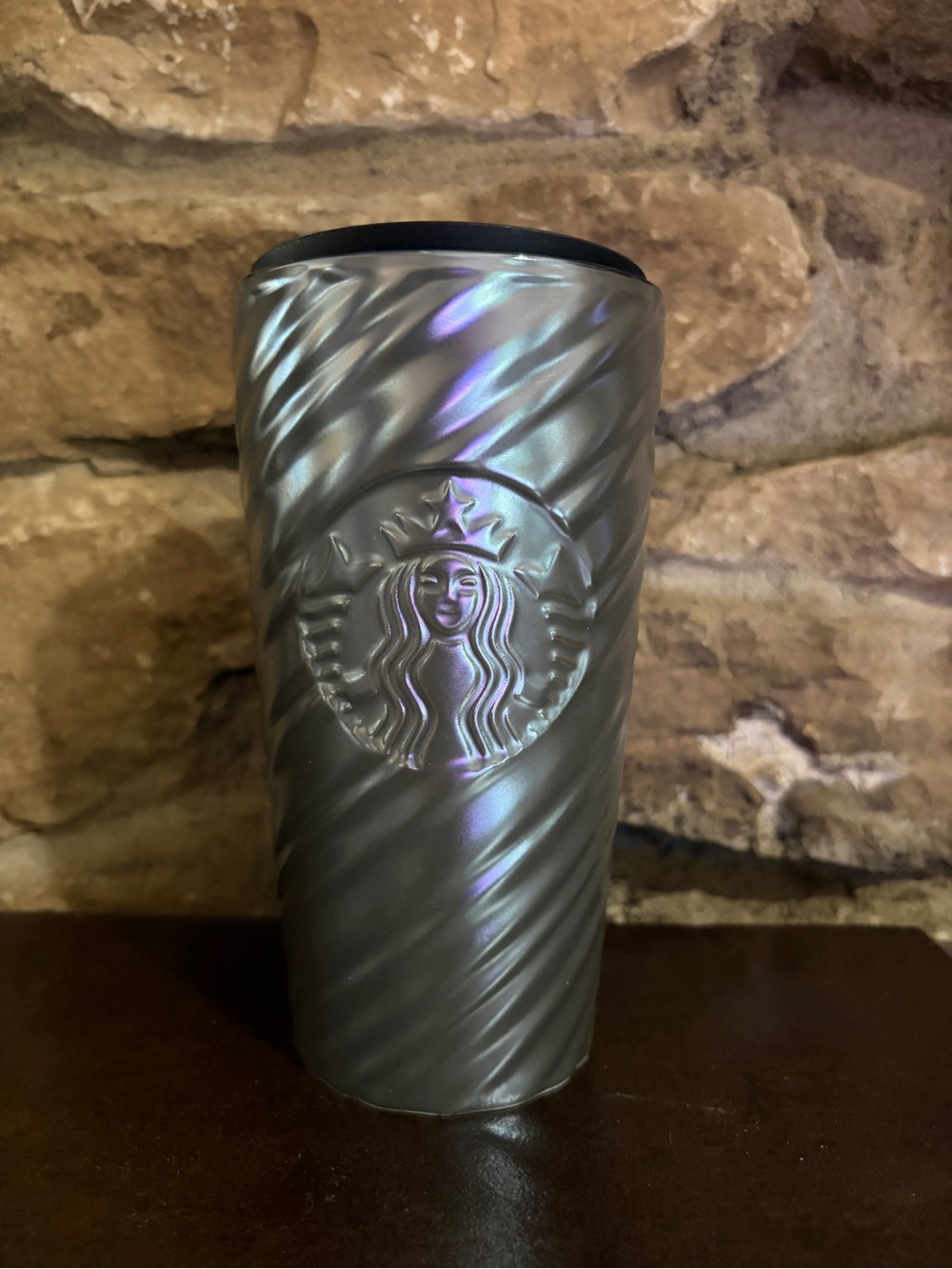 NWT 2026 Starbucks Dark Silver Spiral Textured Ceramic Travel Mug 12oz 355mL